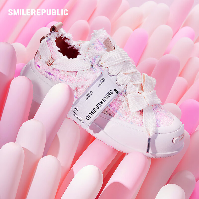 smilerepublic【宋亚轩同款】蓝粉小香风厚底帆布鞋百搭休闲鞋节日礼物情侣鞋 38