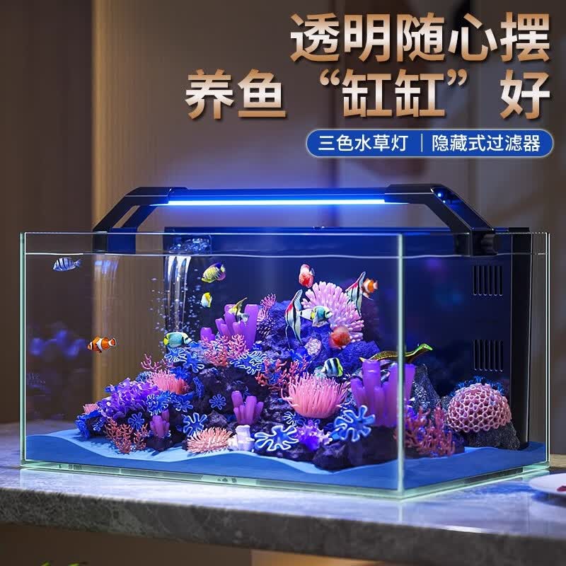 宠小岛鱼缸小型客厅2026新款过滤制氧一体机桌面家用生态造景金鱼背滤缸 【40天鹅白·加厚玻璃】顶奢氛围套餐