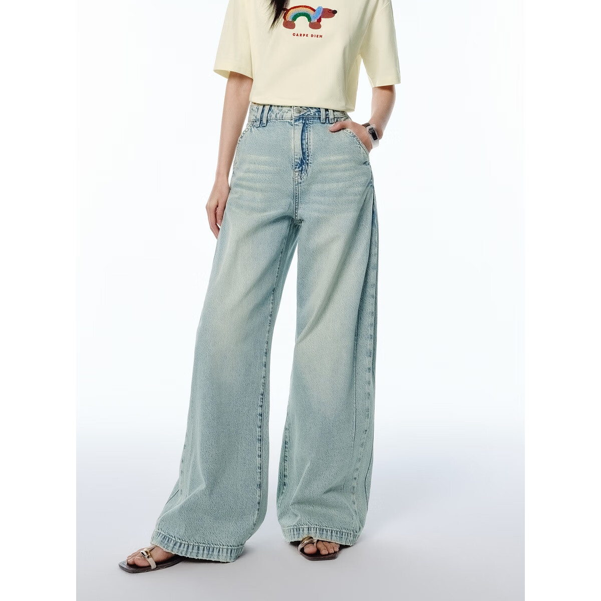 太平鸟女装高腰显瘦束脚裤简约牛仔裤气质弹力直筒休闲裤合集 牛仔长裤牛仔浅蓝 L