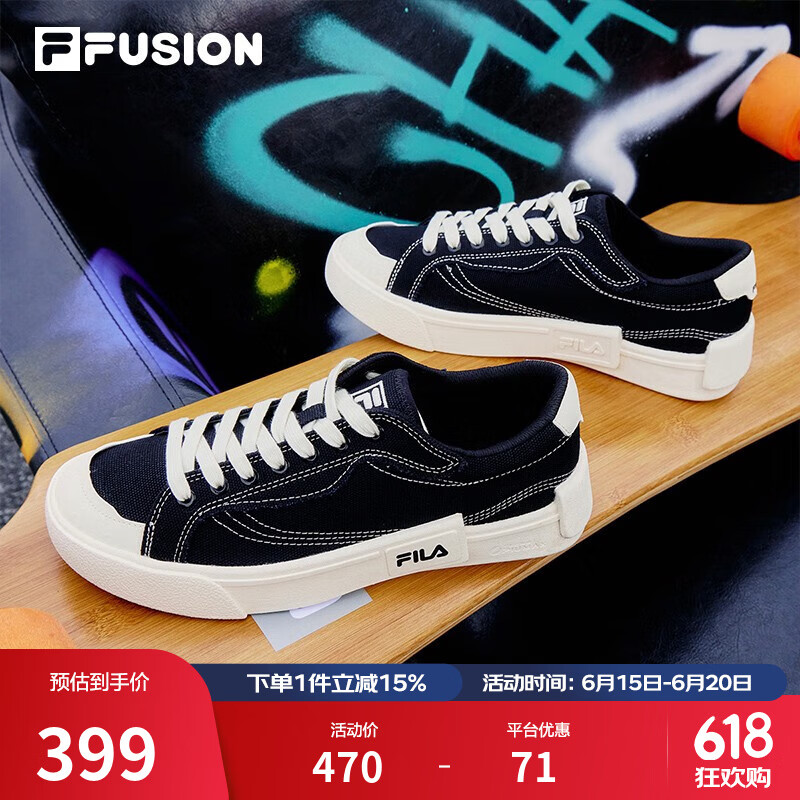 FILA FUSION斐樂男鞋POP帆布鞋潮牌男子潮流板鞋街拍運動休閑鞋男 黑-BK 40.5