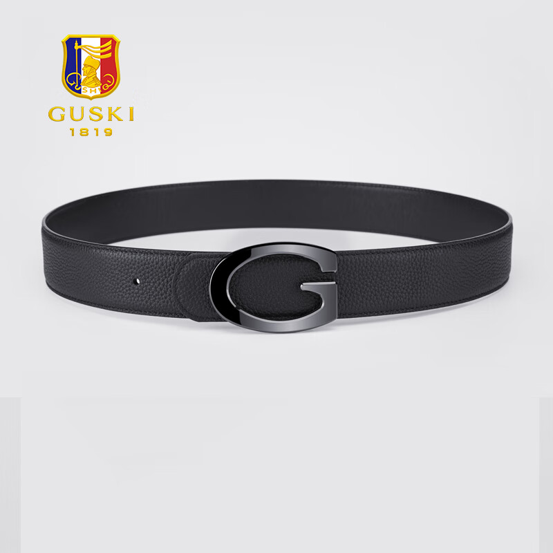 古士旗(GUSKI)品牌皮带真皮内穿头层牛皮腰带男高档男士礼盒生日礼物送男友 680217E枪色/头层牛皮/专柜礼盒 115cm -130cm,长度联系客服备注