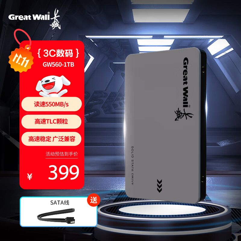 长城（Great Wall) 1TB SSD固态硬盘 SATA3.0接口 读速550MB/S台式机/笔记本通用 GW560系列 