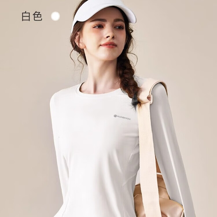 悦步跑步运动套装户外晨跑速干健身衣骑行服女羽毛球服网球服长袖T恤 白色 M【推荐98-110斤】