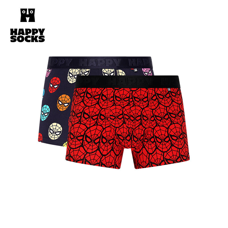 Happy Socks【25年秋冬新品】潮牌ins风多巴胺男士平角内裤漫威蜘蛛侠礼盒2条 L