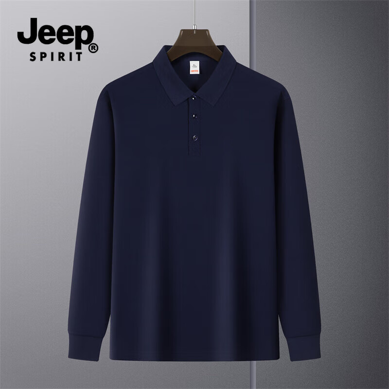 JEEP SPIRIT吉普长袖polo衫男秋季新款秋装T恤打底衫商务休闲男装上衣服 藏青 2XL (建议155-170斤)