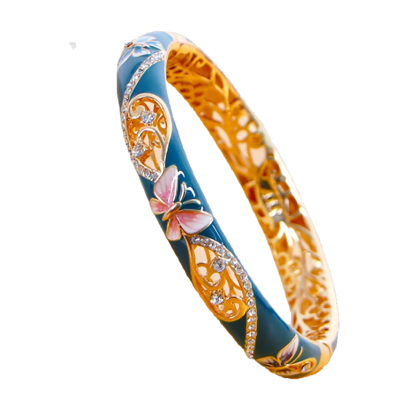 京華煙云景泰藍(lán)手鐲掐絲琺瑯北京手工藝禮品中國風(fēng)出國七夕情人節(jié)生日禮物 福蝶海水藍(lán)