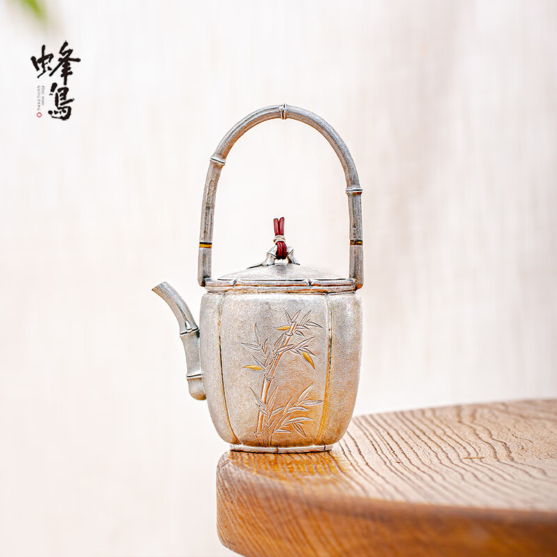 蜂鸟工坊银壶纯银999烧水壶节节高升足银泡茶壶手工高端银器茶具套装