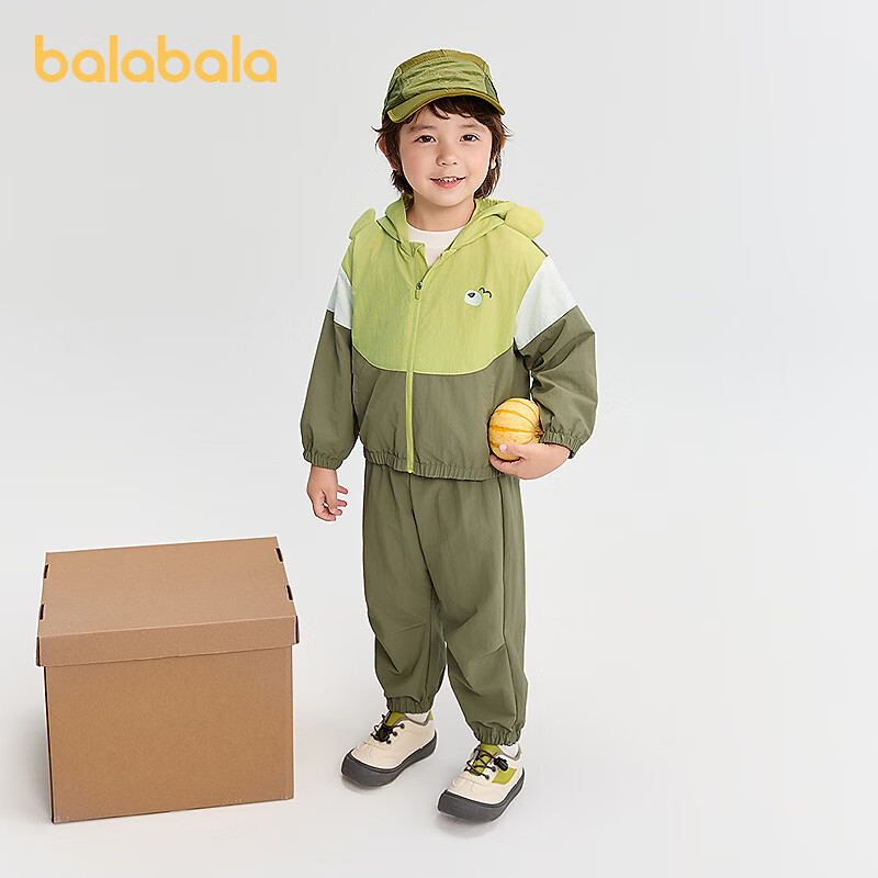 巴拉巴拉balaOne宝宝套装儿童长袖2件套男童女童2025新款秋装户外 黄绿色调00334 100