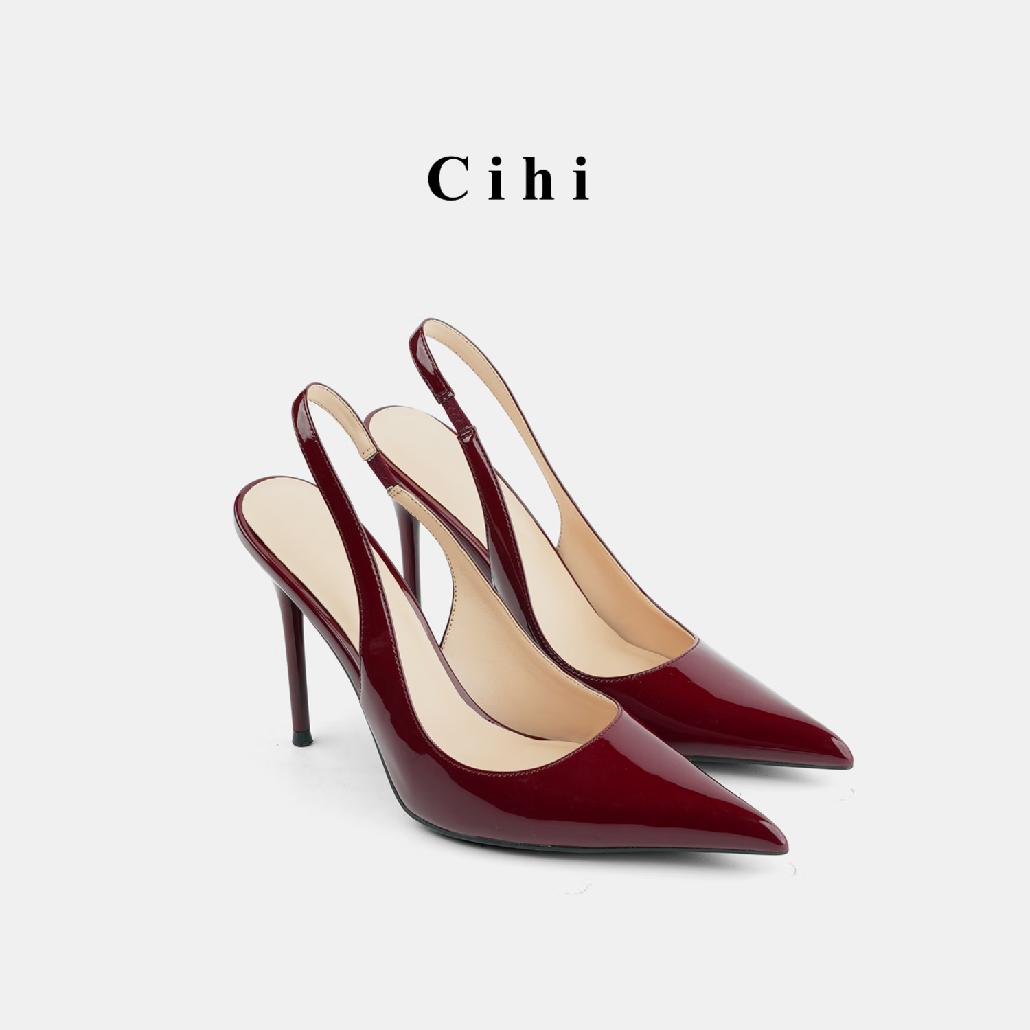 CIHI女鞋长期主义设计师单品 一字带尖头亮面浅口手工高跟鞋 琉璃苔绿 Glazed Moss Green 8.5cm 40