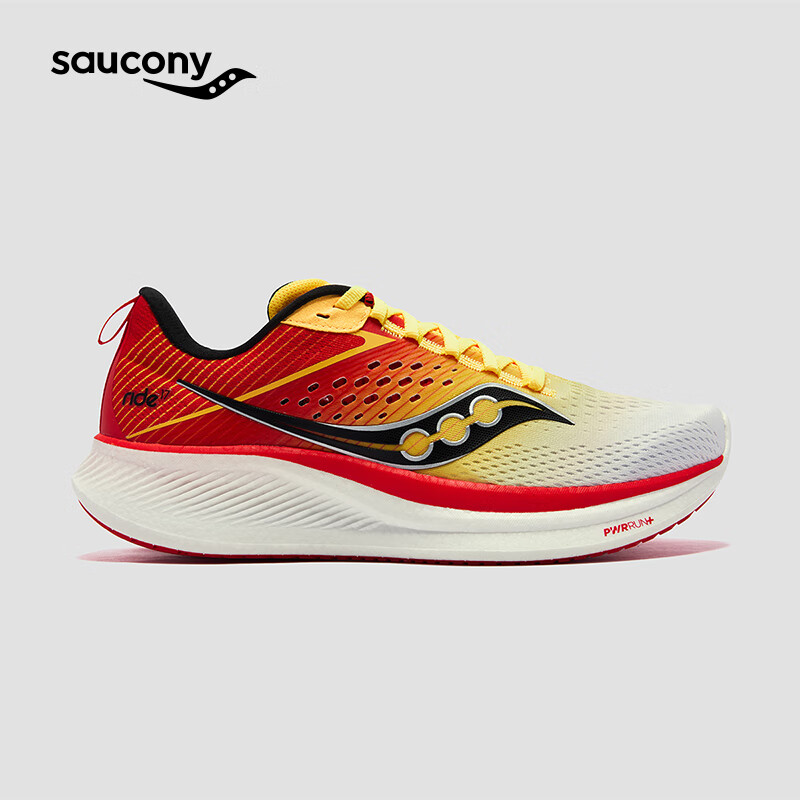 Saucony索康尼驭途17跑鞋男减震透气训练鞋跑步运动鞋子RIDE17 白黄138 42