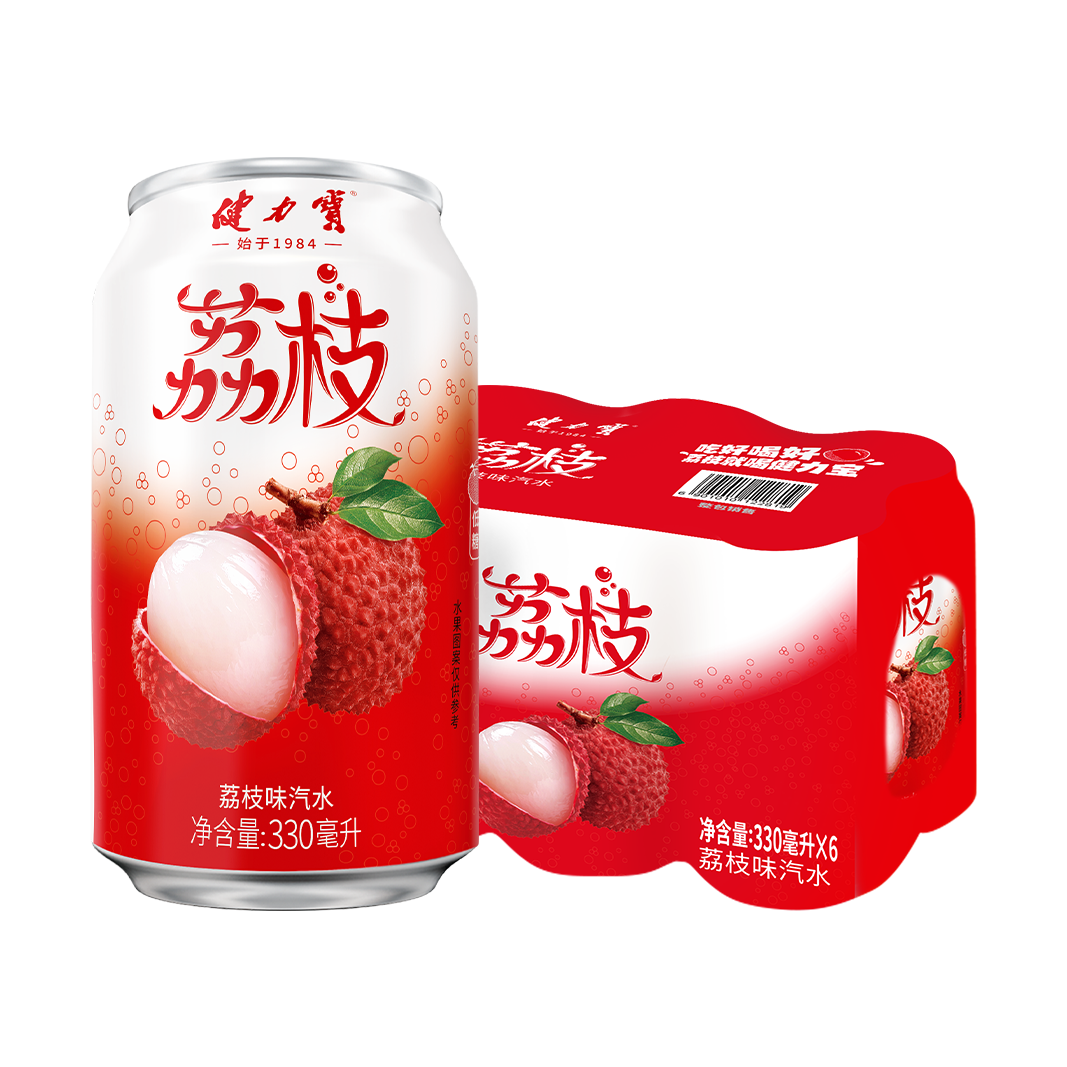 健力宝低糖0脂低能量荔枝味汽水330mL*6罐碳酸饮料解腻聚餐宴饮