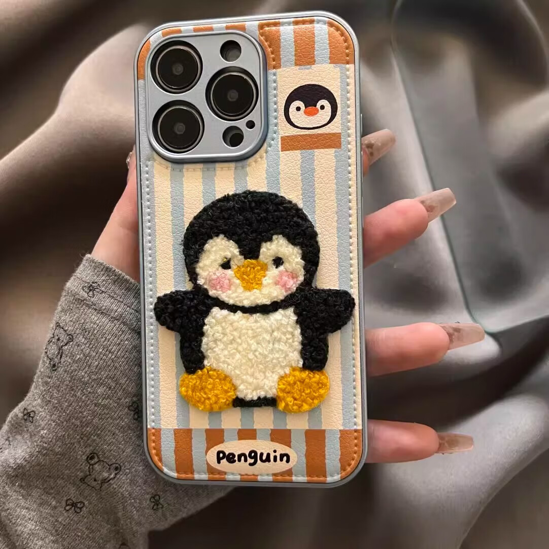 八脚兽适用iPhone17新款16promax冬日可爱刺绣企鹅手机壳苹果15/14ins风小众少女风软壳男女 可爱刺绣企鹅 iPhone 13 Promax