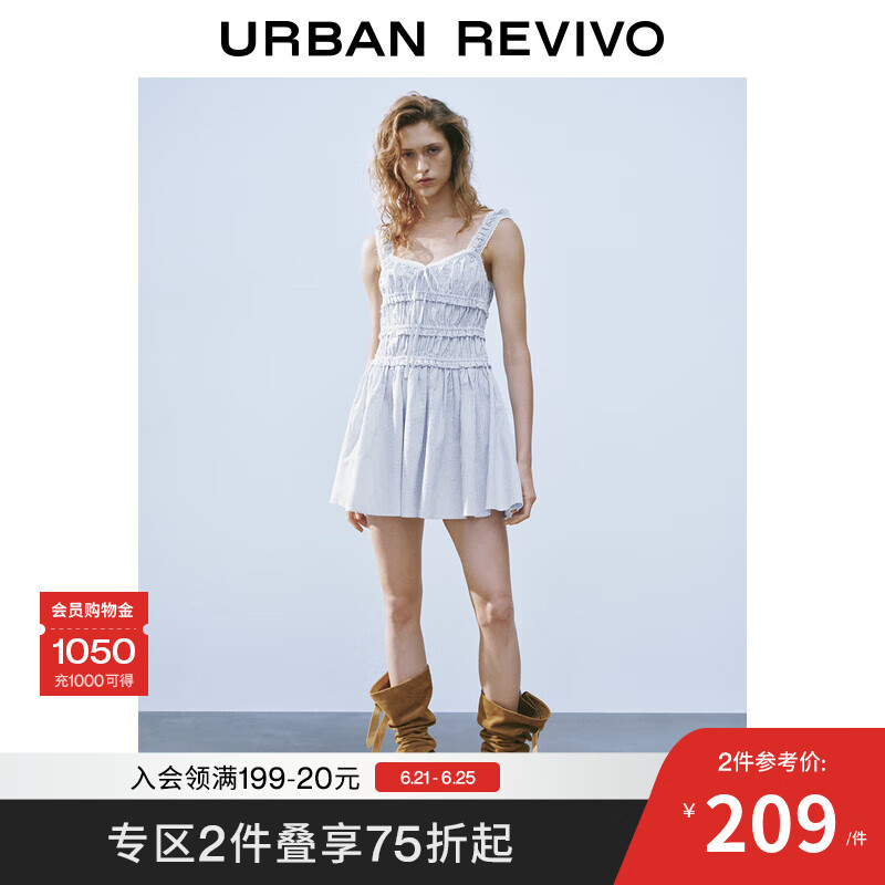 UR2025夏季新款女装波嬉度假风条纹拼接连衣裙UYL750030 蓝色条纹 S