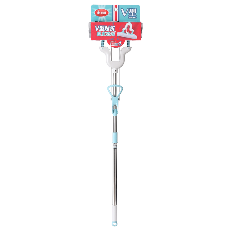 美丽雅（MARYYA）新品美丽雅V型胶棉地拖吸水海绵拖把不锈钢地拖家用对折式挤水免 新款宽扣拖把共2个头