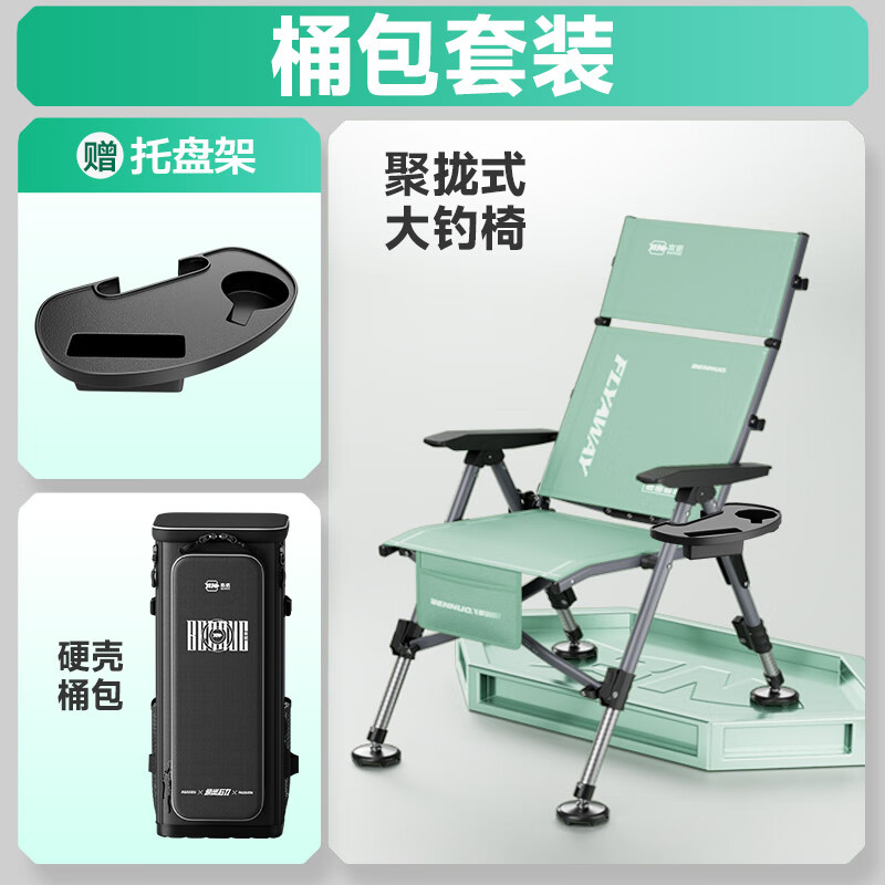 本諾飛掣歐式釣椅野釣專(zhuān)用2025新款全聚攏折疊便攜全地形新型釣魚(yú)椅子 綠【釣椅+硬殼桶包】多功能雙肩背