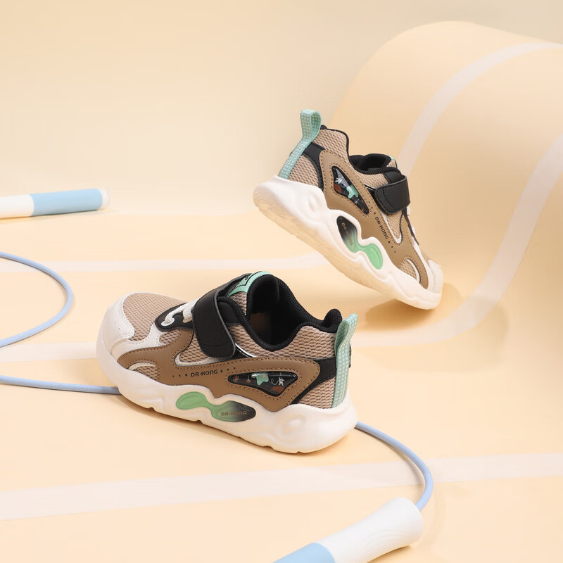 江博士春秋男女舒适学步鞋 休闲儿童运动鞋 卡其/黑/米 27 脚长约16.2-16.8