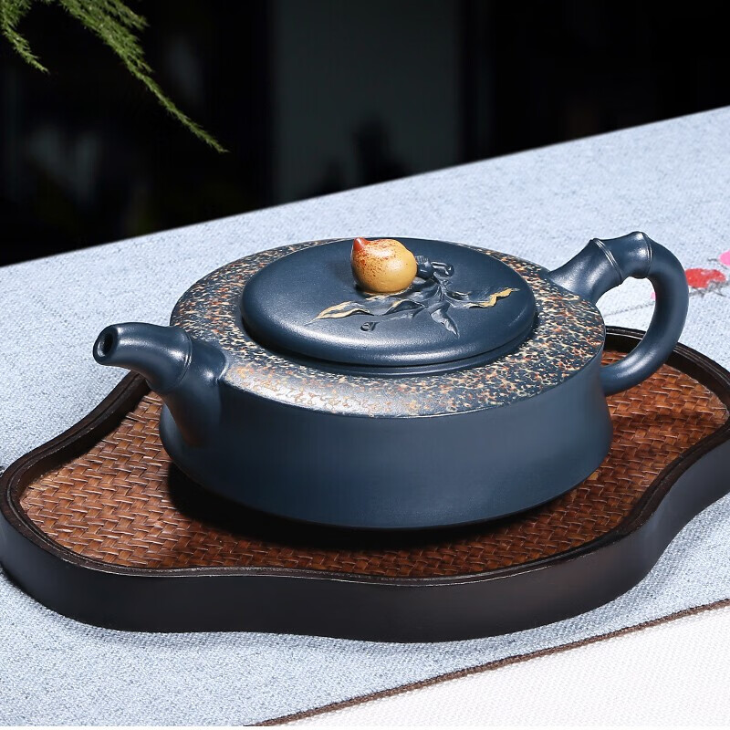 茗茶艺壶    宜兴紫砂壶名家纯全手工原矿民国绿喷绘竹桃壶功夫泡茶壶