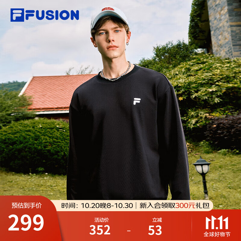FILA FUSION斐乐潮牌情侣款套头卫衣2025秋新款休闲宽松针织上衣 正黑色-BK L 175/96A/L