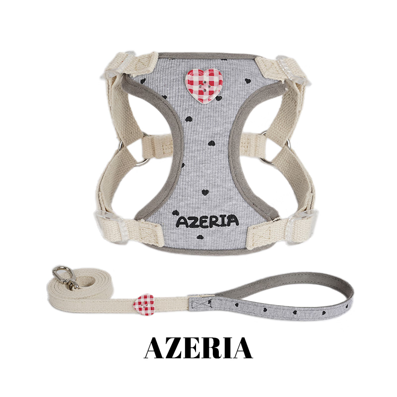 AZERIA小型犬牵引绳1-3斤日本进口胸背带棉质户外比熊泰迪遛狗绳可调节 格雷灰-套装（胸背+牵引绳） S：胸围40-54cm【建议8-15斤】