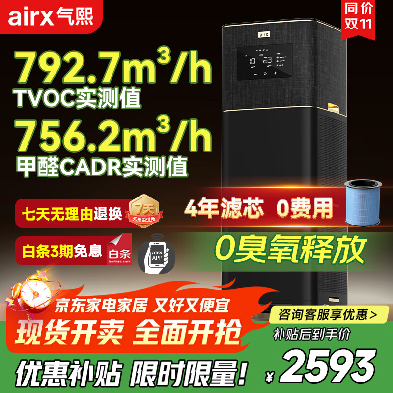 airx空氣凈化器 除甲醛分解除菌空氣凈化機(jī)霧霾異味去除家裝污染物甲醛數(shù)值顯示 凈化多重污染 全效雙艙凈化 全面守護(hù)-B7