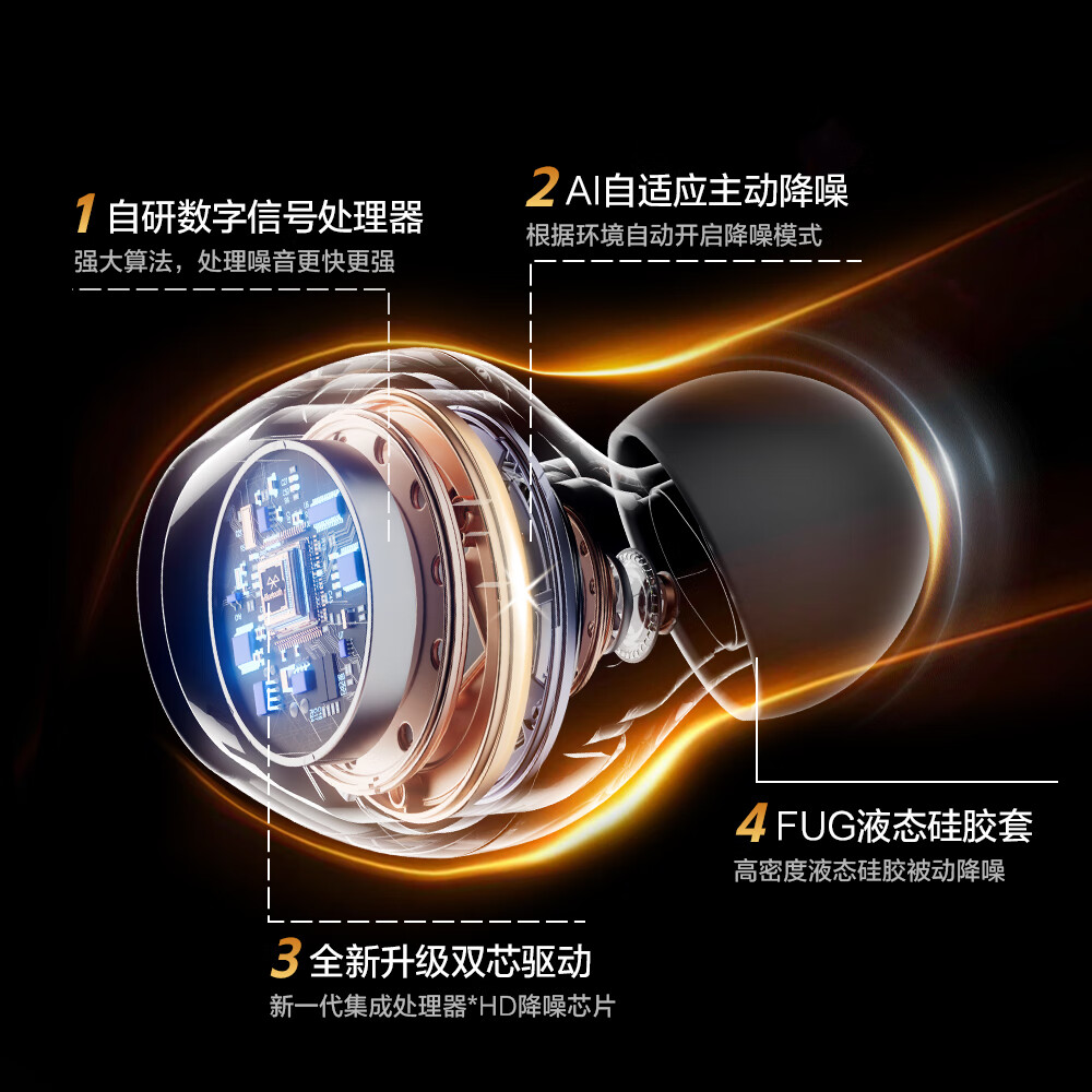 咪帅琉璃MAX无线蓝牙耳机主动降噪入耳式游戏音乐运动耳机高音质HiFi音质长续航学生2025新款 琉璃MAX【钻石黑】旗舰款