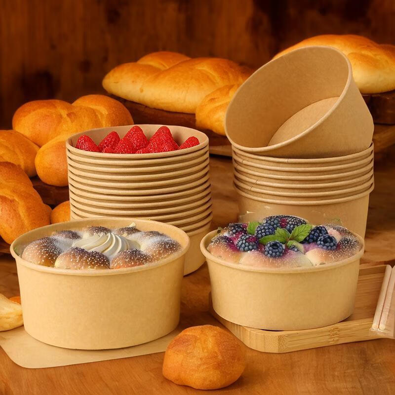 一次性泡面碗耐高温食品级饭盒饭碗免洗牛皮纸打包盒碗筷套装家用 1000ML圆碗（加厚款） 20套【碗+盖子】