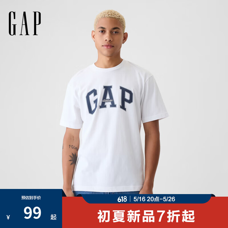 Gap男女装2025春季新款纯棉字母印花logo短袖T恤上衣美版797924 白色 S 美码 M亚洲码175/92A