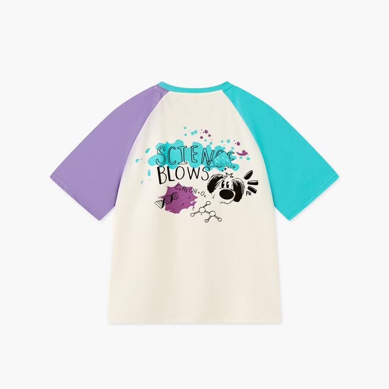 MQD 男大童撞色插肩袖卡通短袖 紫色/草绿