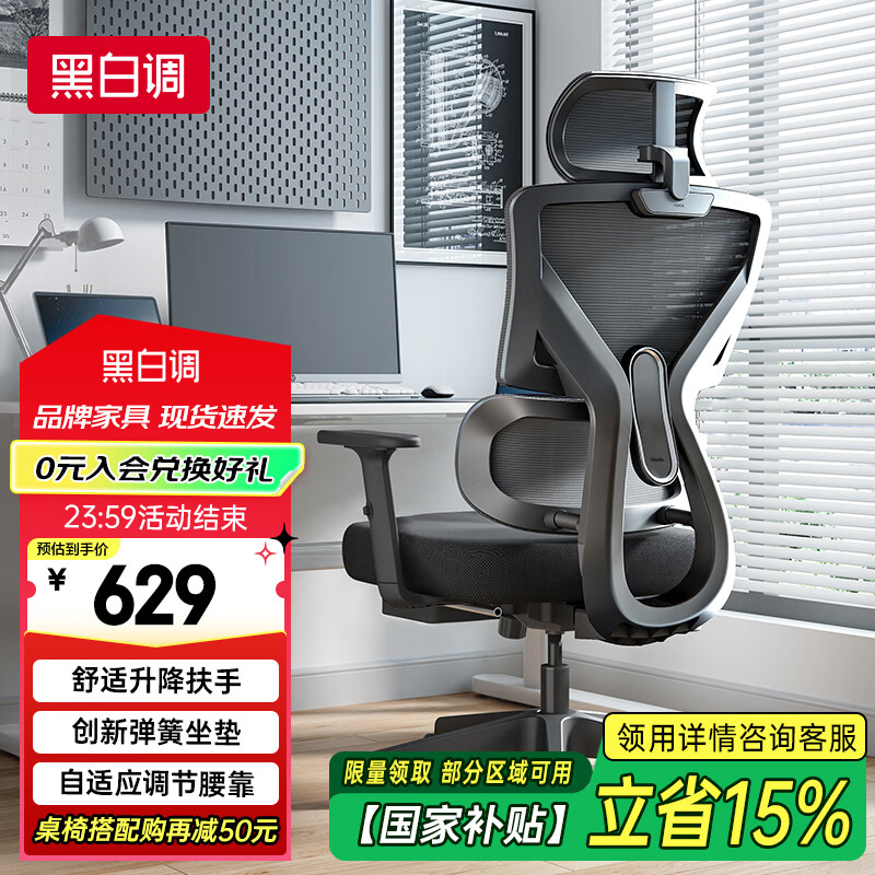 黑白调P5双背款-Ultra人体工学椅电脑椅子办公椅人工力学椅电竞椅带脚托