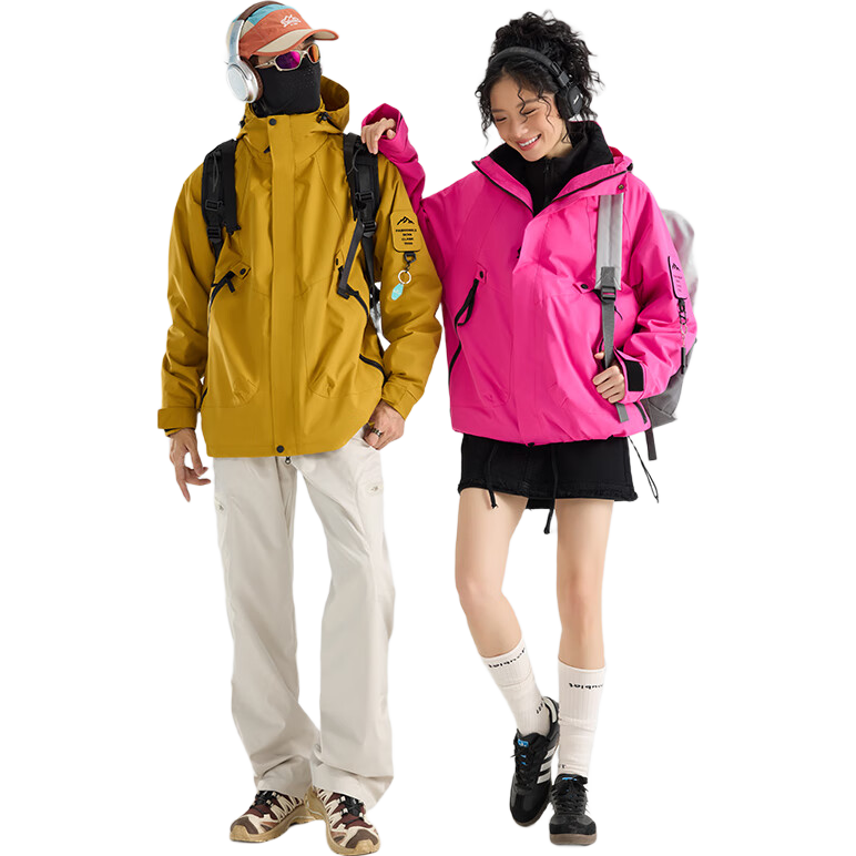 【骆驼同款】2025新款夹克男女款户外工装防风防水冲锋衣宽松外套 荧光绿 M 建议男120-135斤女115-130斤