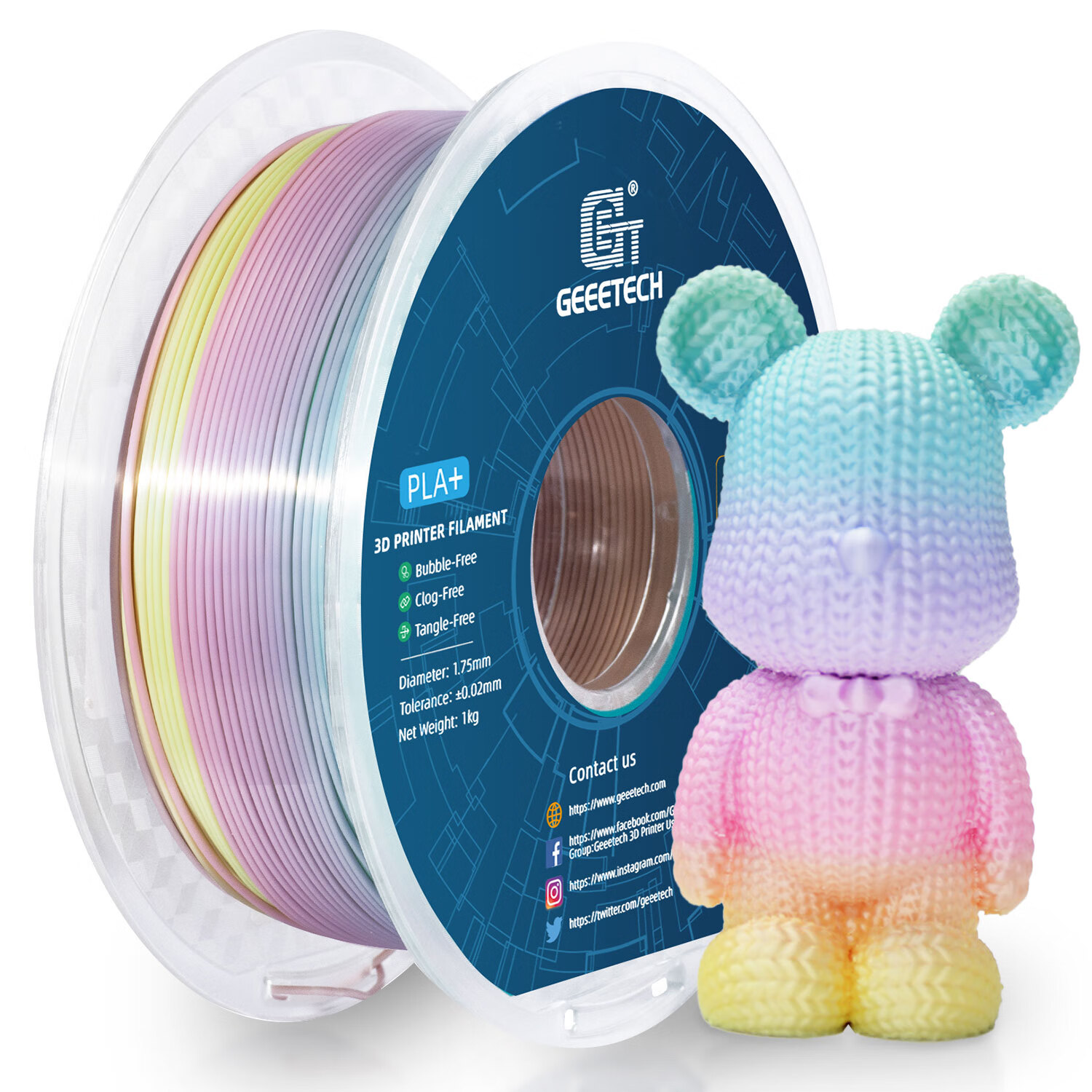 捷泰技术 3d打印耗材丝绸PLA+1.75mm 仿金属铜色pla耗材打印机1kg仿丝绸三色多色彩色渐变材料适用拓竹创想 【1KG】PLA丝绸马卡龙色【买5送1】