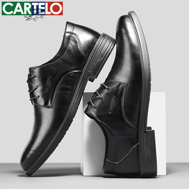 卡帝乐鳄鱼皮鞋男士真皮头层牛皮商务正装鞋职场通勤系带新郎结婚西装德比鞋 黑色[四季款]6265 41 [皮鞋码]