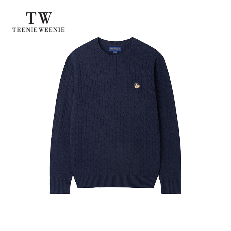 Teenie Weenie【新品专供】小熊男装2025秋冬新品针织衫圆领绞花毛衣男女同款 藏青色 L (175)