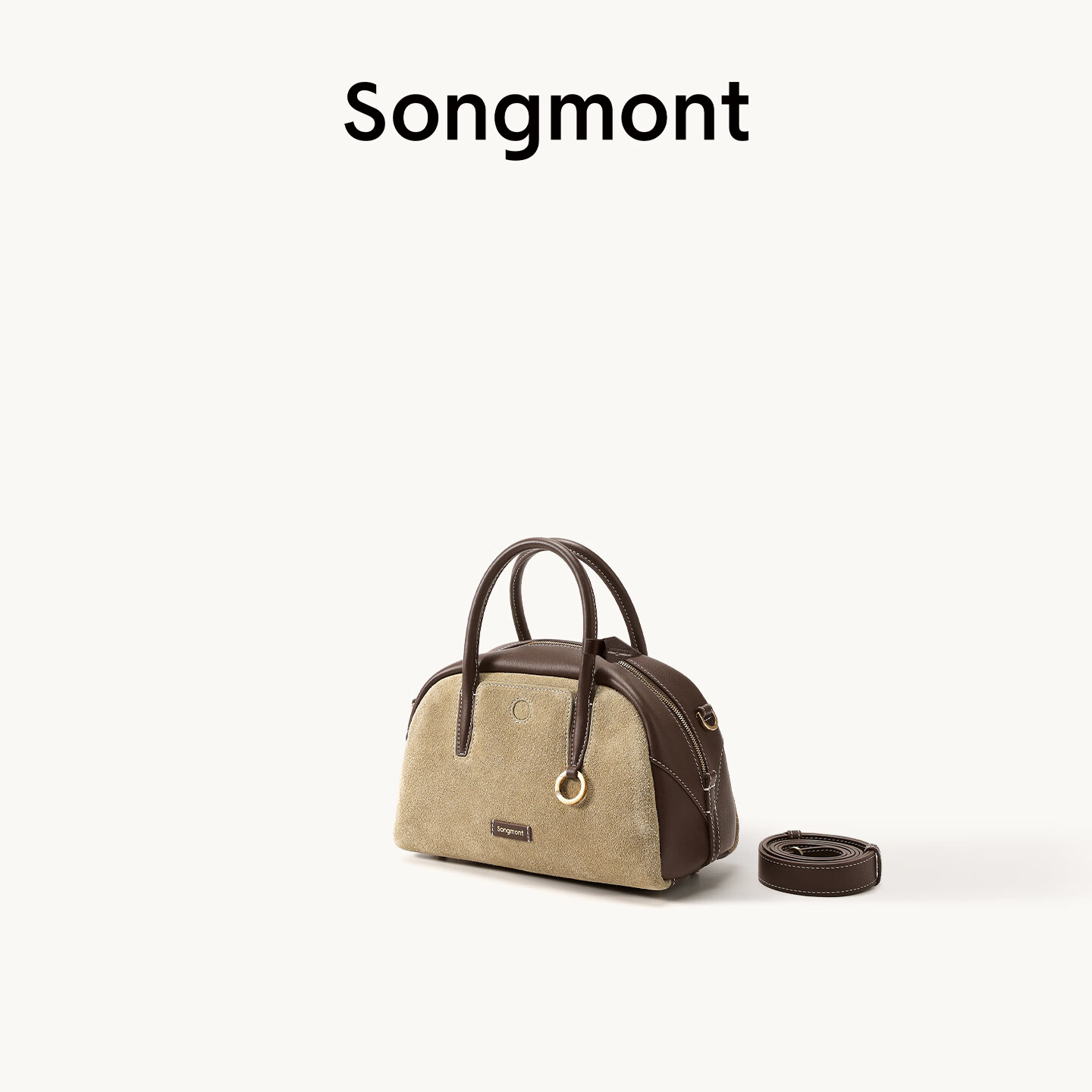 Songmont山下有松循迹mini保龄球麂皮绒波士顿轻便手提包斜挎小包 沙驼棕 现货