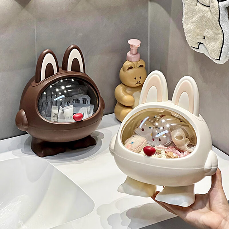 木格格可爱小怪兽发饰收纳盒儿童发圈发绳发卡收纳小女孩带盖防水首饰盒 小怪兽桌面收纳盒-奶油白