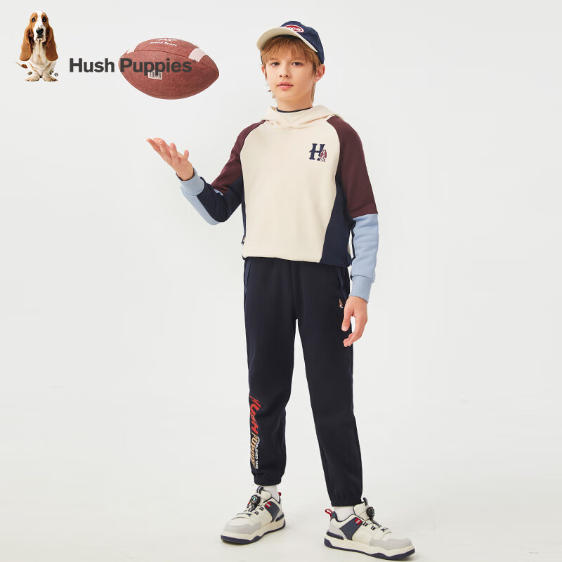 暇步士(Hush Puppies)童装男大童裤子冬季新款时尚休闲舒适保暖一体绒长裤 藏蓝 150 cm