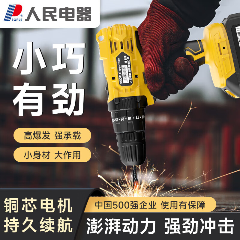 人民电钻钻墙打孔电动手电钻锂电池充电多功能冲击电钻三合一家用钻头 【21V--2.0Ah】2电1充 京东折扣/优惠券