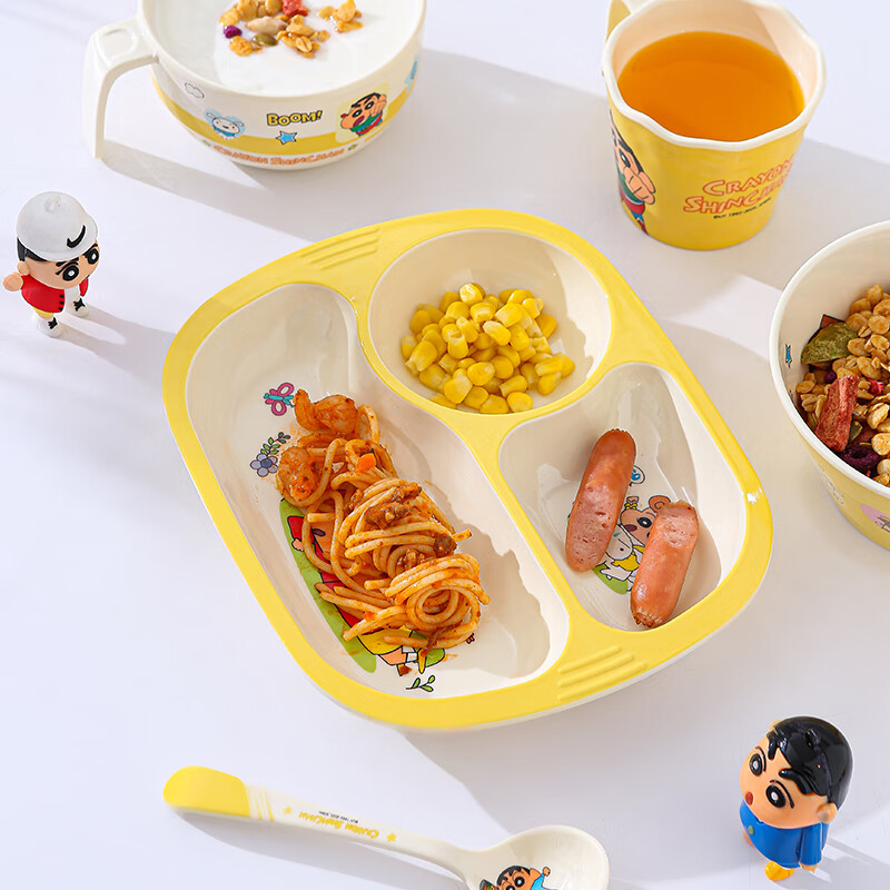 五和(WUHE)蜡笔小新儿童碗家用宝宝辅食碗吃饭碗汤碗分格餐盘A5密胺卡通餐具 蜡笔小新双色单柄碗