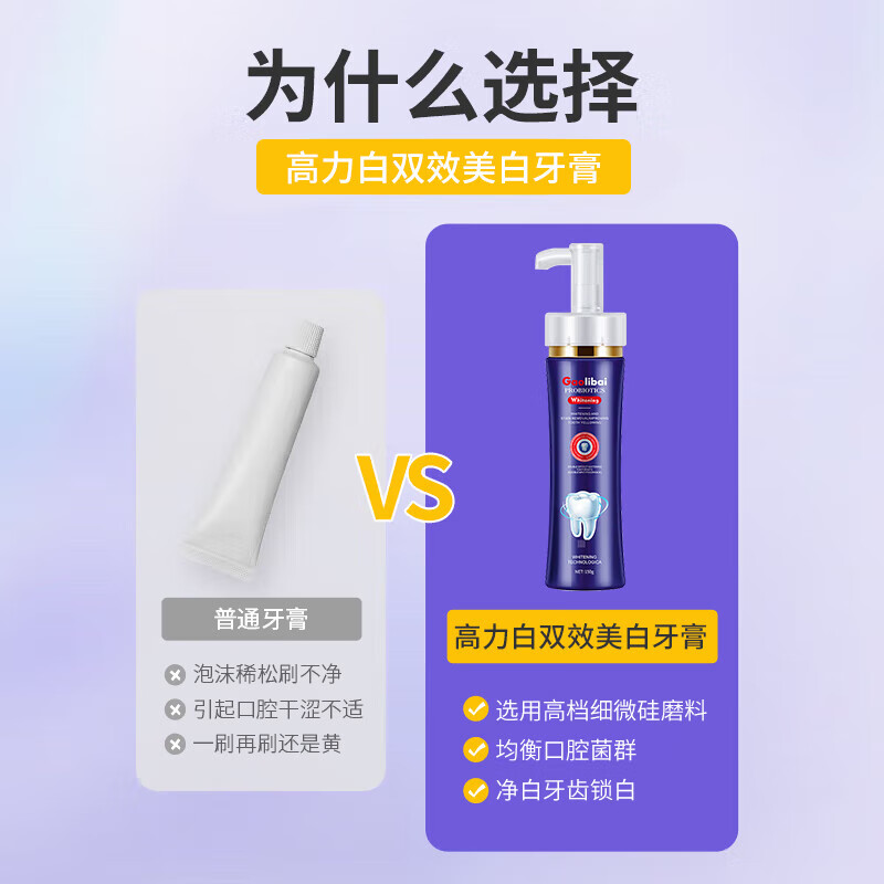 高力白(GAOLIBAI)美白牙膏按压式烟黄牙去渍亮白口臭薄荷清新口气防蛀防龋齿牙膏 按压式美白牙膏/1瓶