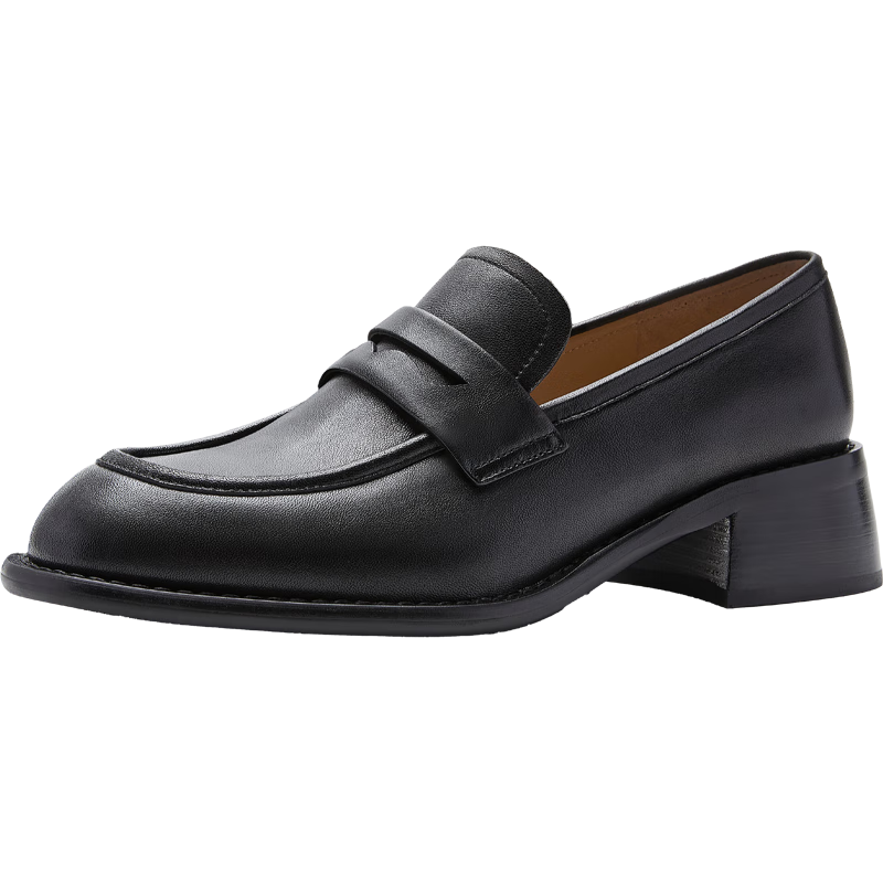 NINE WEST/玖熙英倫風(fēng)黑色樂(lè )福鞋女真皮粗跟通勤單鞋女 NH552011KK 黑色 37