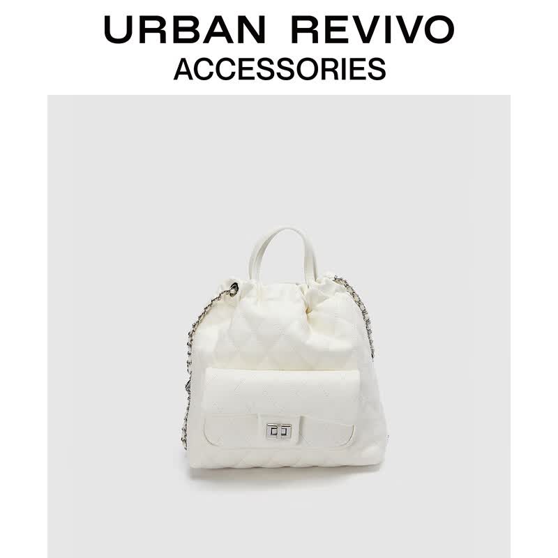 URBAN REVIVO2026春季新款女气质小香风菱格双肩背包UAWB50167+ 米白