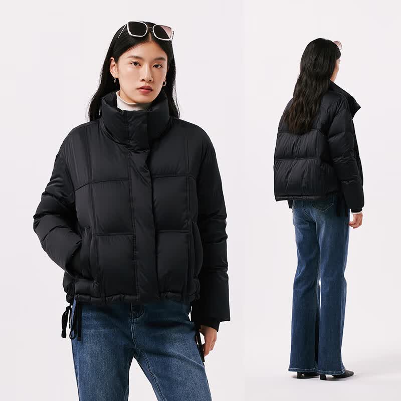 千仞岗冬季女士复古短款立领羽绒服宽松保暖外套 芥末咖 XL (170)