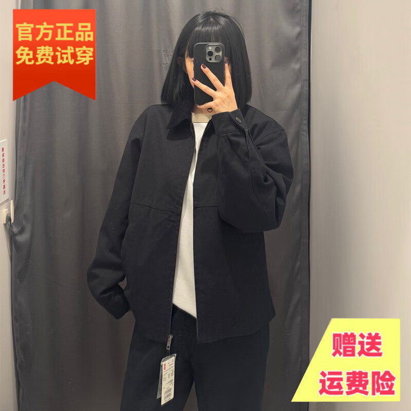 帕威索25新款男女休闲拉链短茄克巴恩风翻领夹克478230 黑色 M