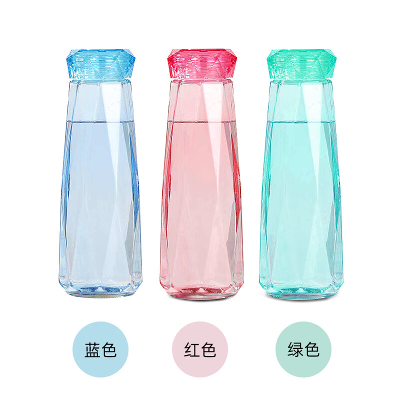 mikibobo钻石玻璃随身杯随手便携水杯不易漏水 400ml*2个装 红色2个