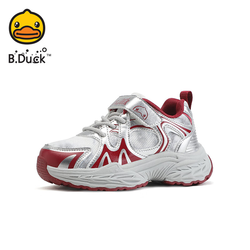 B.Duck小黄鸭童鞋男童鞋子儿童运动鞋2025秋新款网鞋春秋夜光网面 银红 35 码 适合脚长21.7-22.2cm