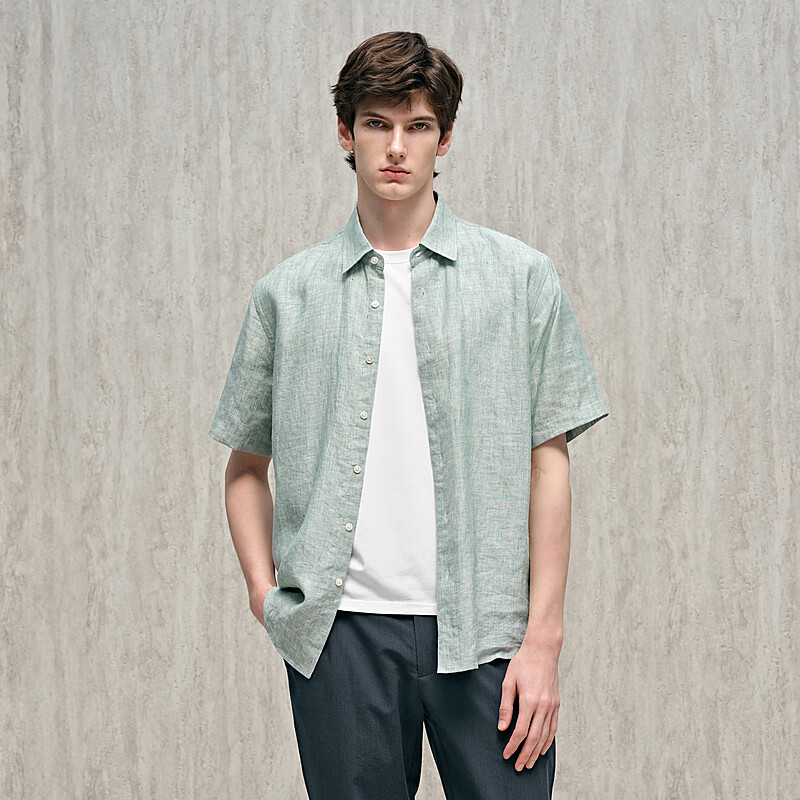 汉麻世家（HANP）汉麻翻领短袖衬衫 蓝采和 S