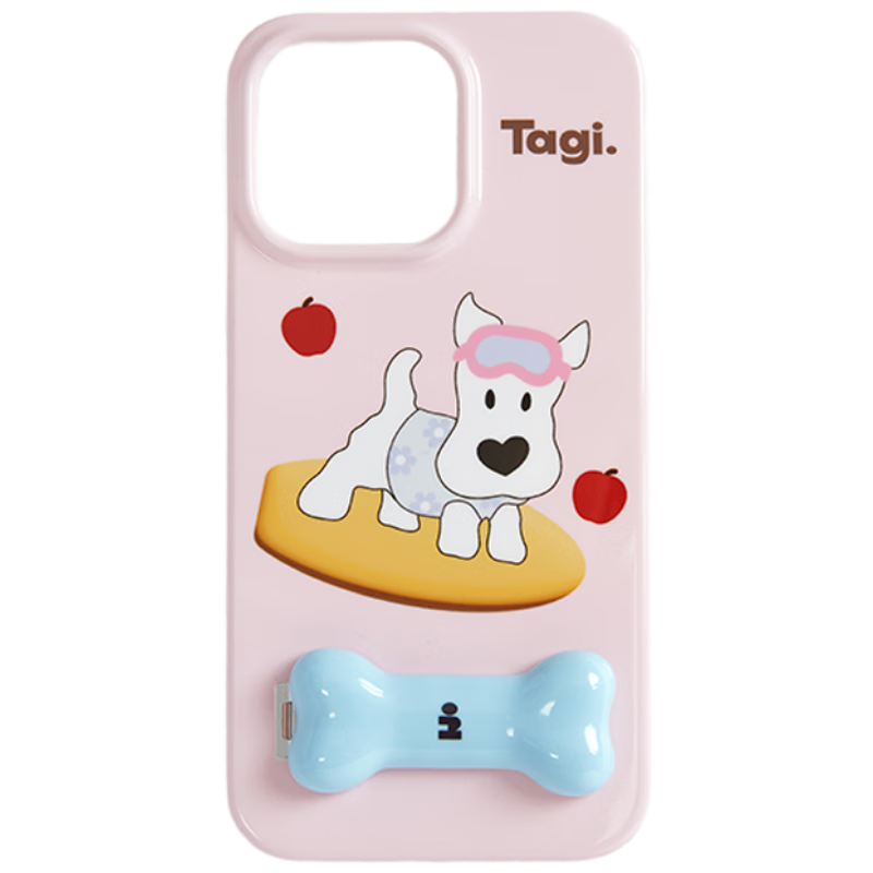 Tagi.《哈哈》開心餐桌撞色手機殼小骨頭隱藏小尾巴折疊金屬支架 莓果小骨頭 適用iPhone 16promax