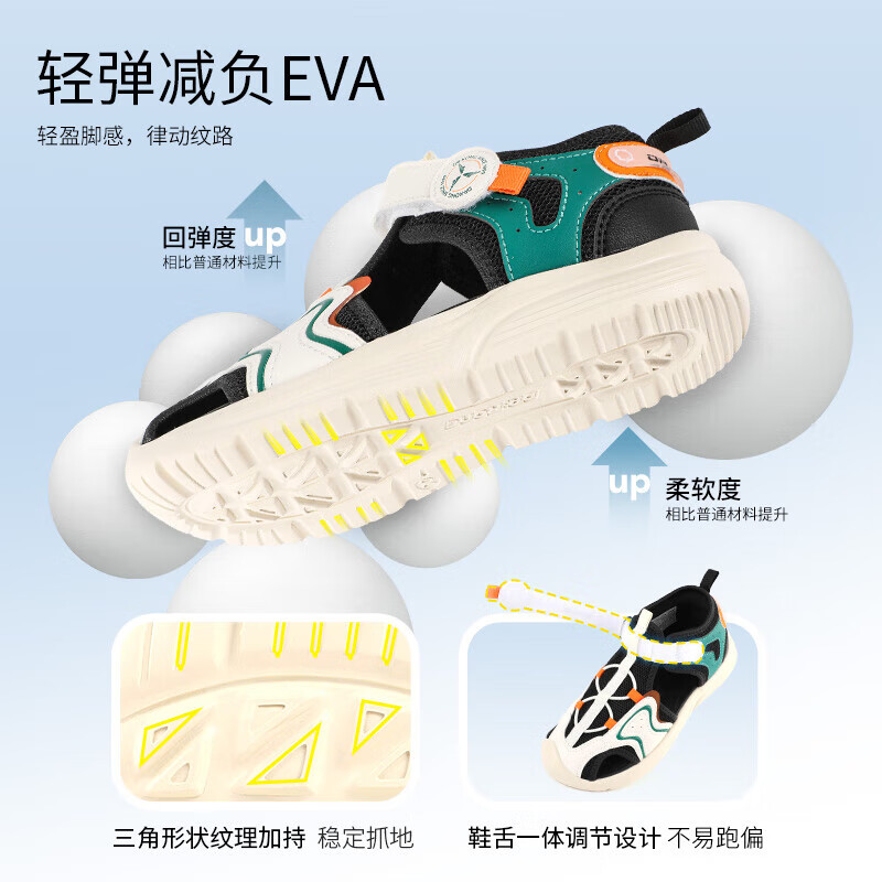 江博士夏季男女童休闲包头凉鞋 简约透气中大童魔术贴儿童凉鞋 绿色 31 脚长约19.4-20.0