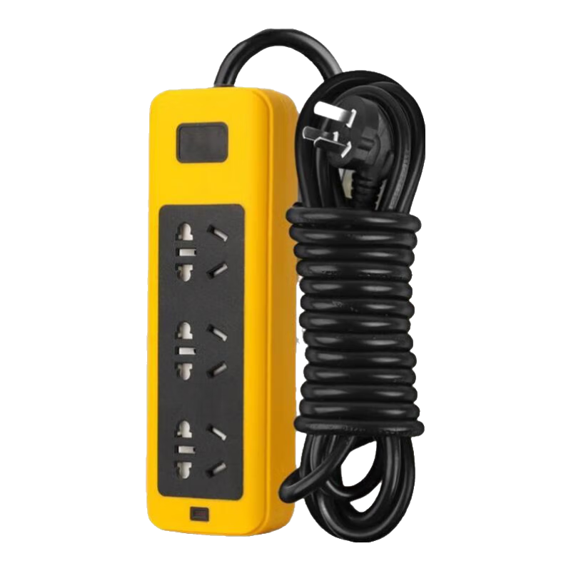 6000w大功率純銅帶線10A-16A通用電磁爐空調(diào)插排座工程專用接線板 黃黑十五孔接3米線