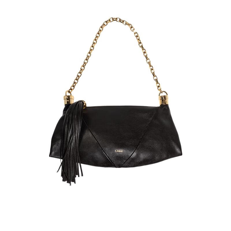 蔻依（Chloe）女式單肩包拉鏈開(kāi)合金屬鏈條肩帶簡(jiǎn)約通勤包 黑色 均碼